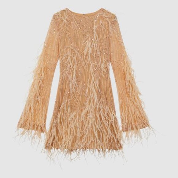 NWT Rachel Gilbert Embellished Feather Mini Dress - Picture 3 of 7